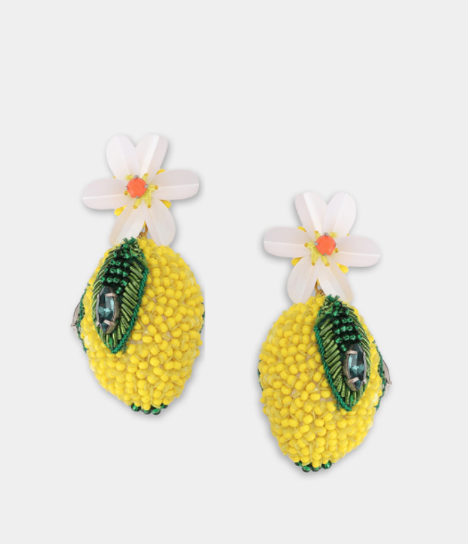 Yellow Beaded Lemon Earrings